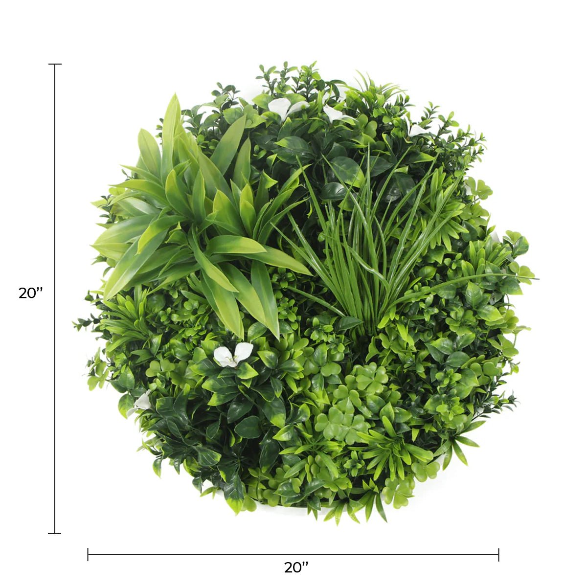 Artificial Green Wall Disc 20in – White Frame – UV Resistant – Commercial Grade