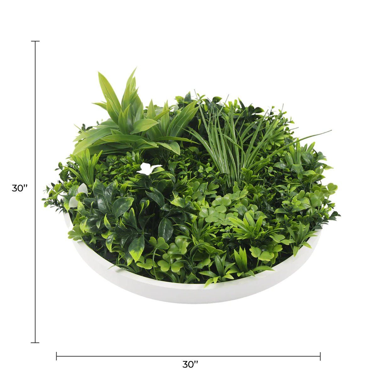 Artificial Green Wall Disc 30in – White Frame – UV Resistant – Commercial Grade