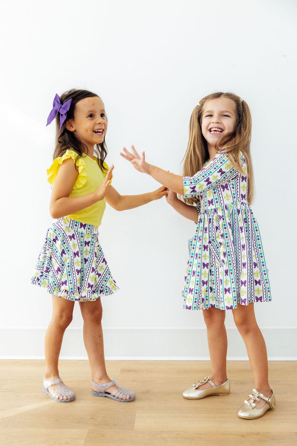 Mardi Gras 3/4 Sleeve Pocket Twirl Dress