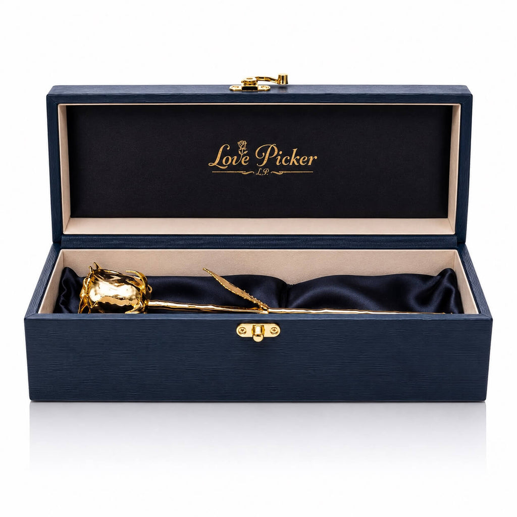 24K Gold Dipped Natural Rose 11.5" - Midnight Blue