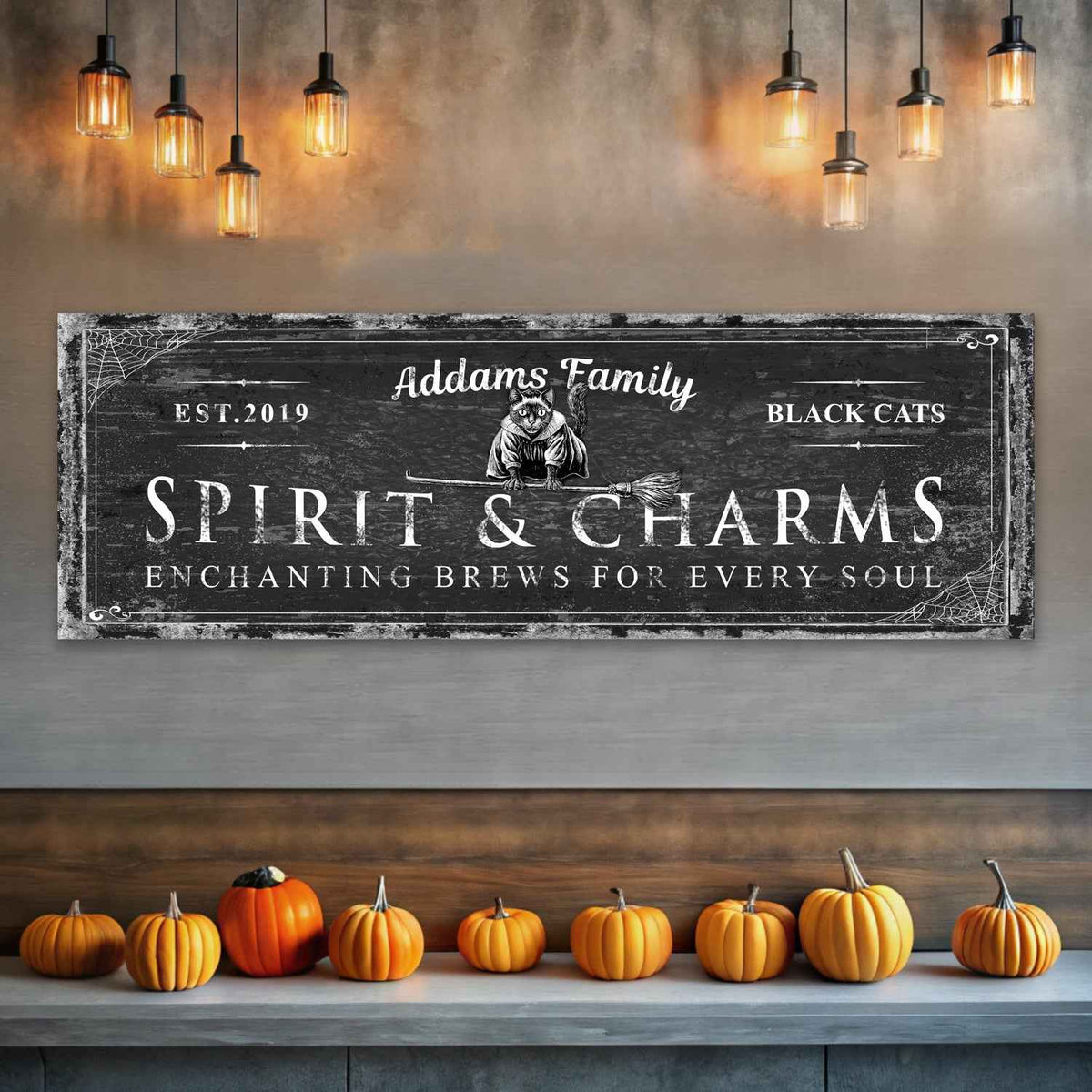 Black Cat’s Spirits & Charms Bar Halloween Sign
