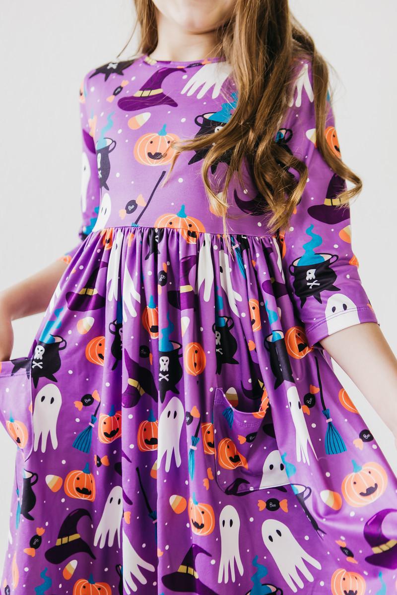 No Tricks, Just Treats 3/4 Sleeve Pocket Twirl Dress