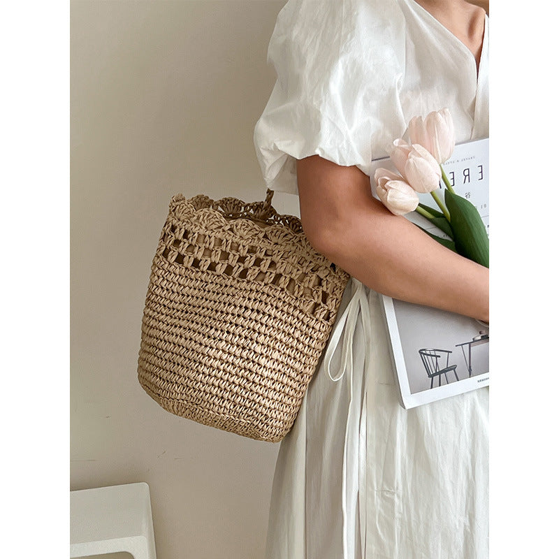 Raffia Shoulder Straw Bag Hollow Out Cutout Lace Straw Bag Woven Bag Vacation Beach Bag Women Bag