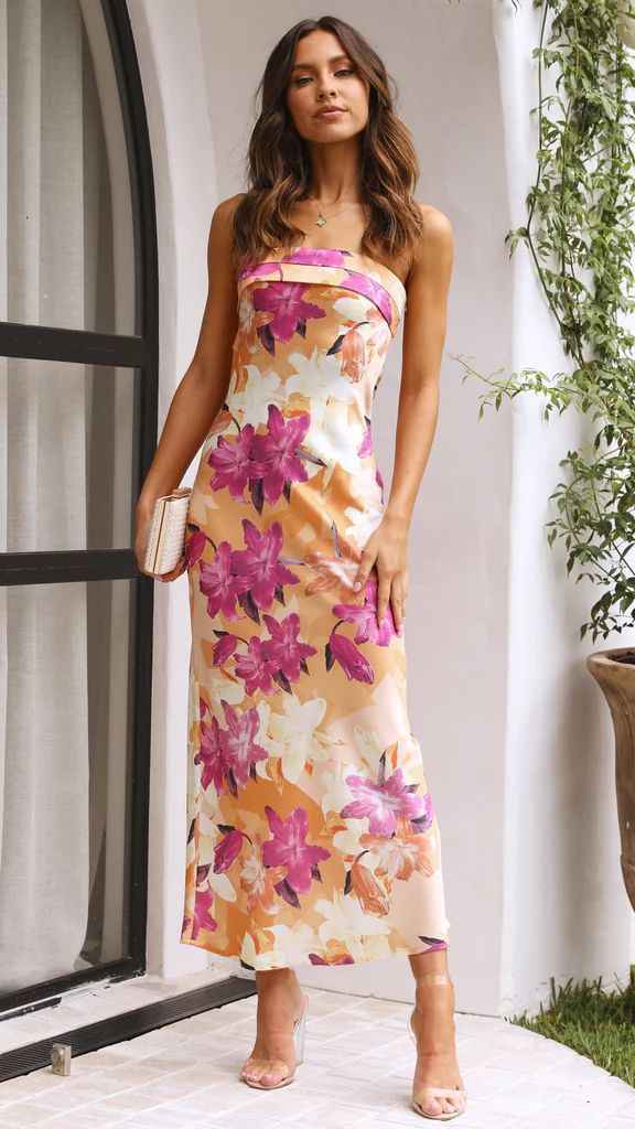 Women's Square Neck Corset Maxi Dress - Floral Printed High Waist A-Line Long Dress