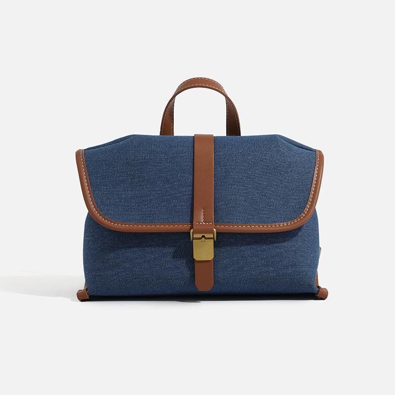 Denim messenger bag, women's casual canvas handbag, tote square bag