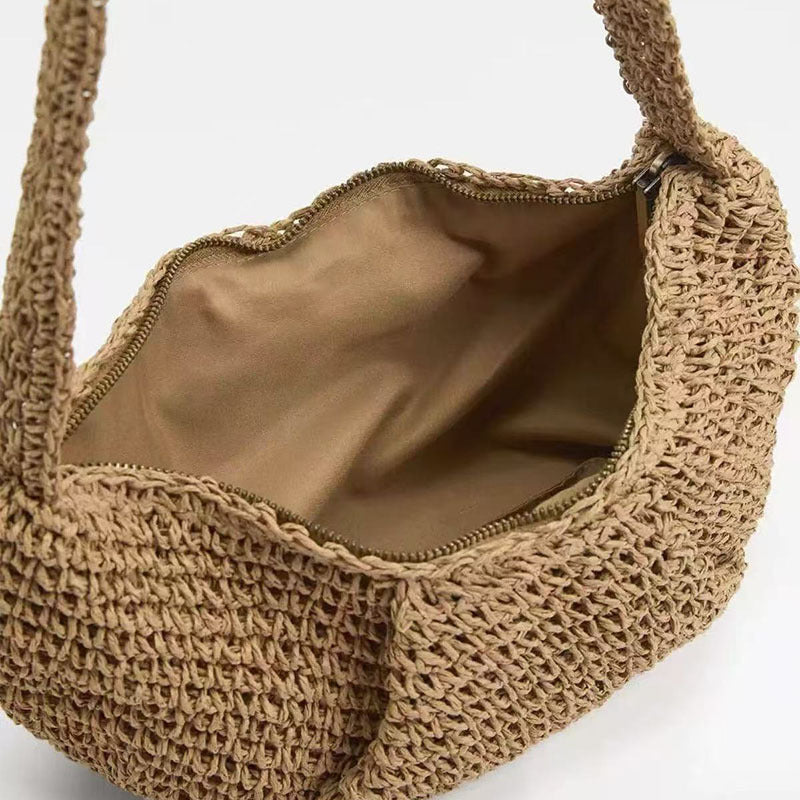 Casual Crossbody Straw Bag Niche Dumpling Bag Woven Bag Vacation Beach Bag All Match Chest Bag