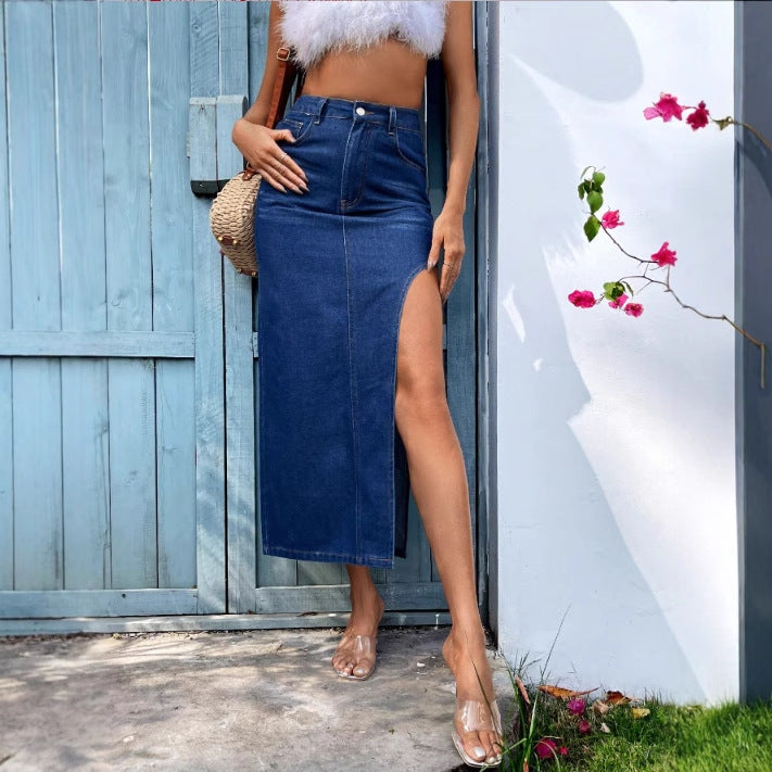 Summer Women Clothing Sexy Side Split Denim Skirt