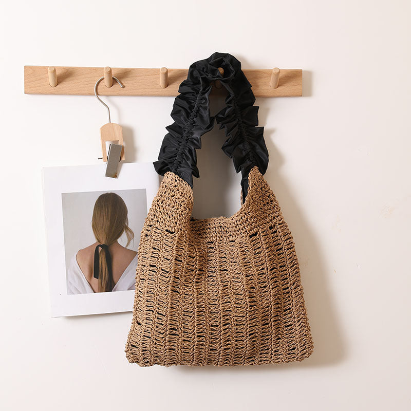 Tree Fungus like Lacework Straw Bag Solid Color Woven Bag Seaside Vacation Beach Bag Special Interest Shoulder Bag