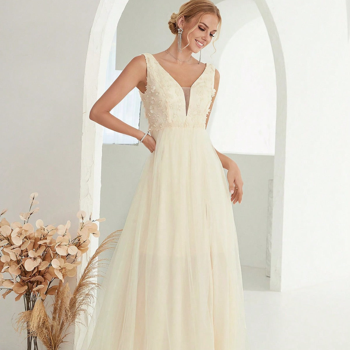 Evening Dress Sexy V neck Sleeveless Lace Wedding Dress Dress Direct Supply