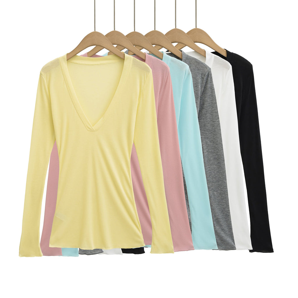 Deep V Neck Sheer T-Shirt black