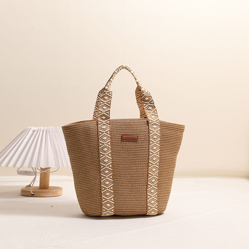 Large Capacity Tote Straw Bag Niche Hand Carrying Woven Bag Women Vacation Beach Bag Handbag