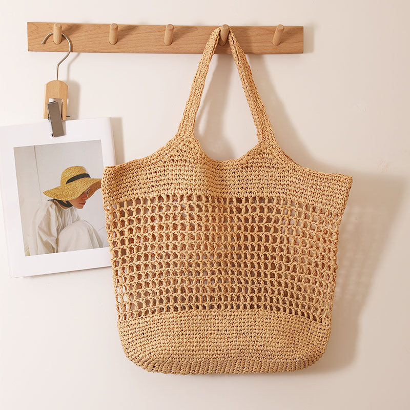Large Capacity Tote Straw Bag Hollow Out Cutout Shoulder Straw Bag Woven Bag Vacation Beach Bag Women Bag