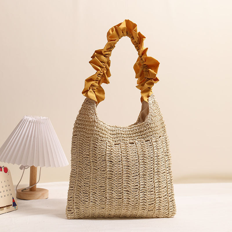 Tree Fungus like Lacework Straw Bag Solid Color Woven Bag Seaside Vacation Beach Bag Special Interest Shoulder Bag