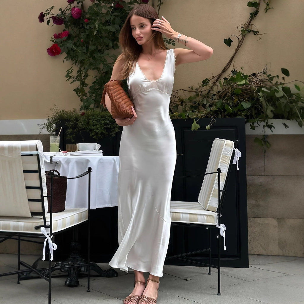 Women Clothing Summer French Entry Lux High Sense Graceful Fashionable Sleeveless Slim Dress