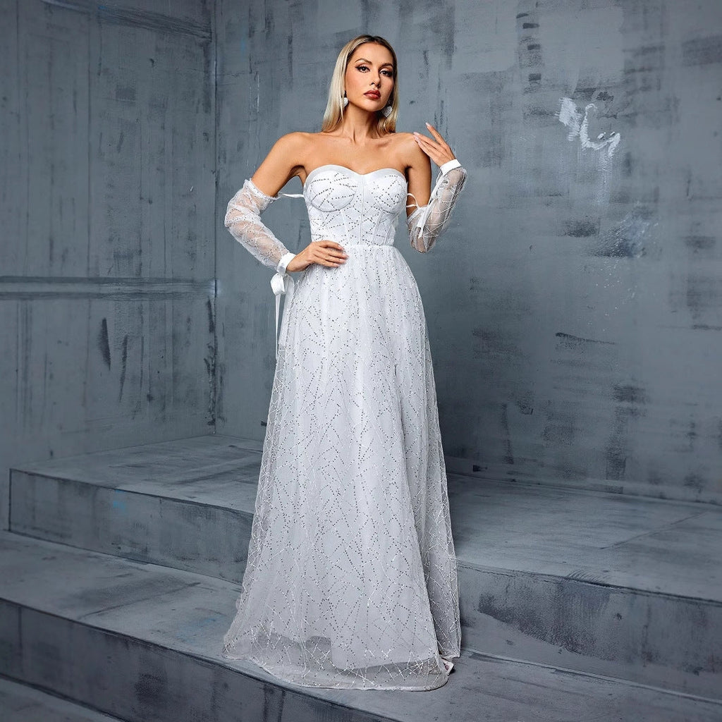 Off Shoulder Tube Top Evening Dress Backless Slit Dress Studio Photography Travel Photography Lightweight Wedding Dress Annual Meeting Dress