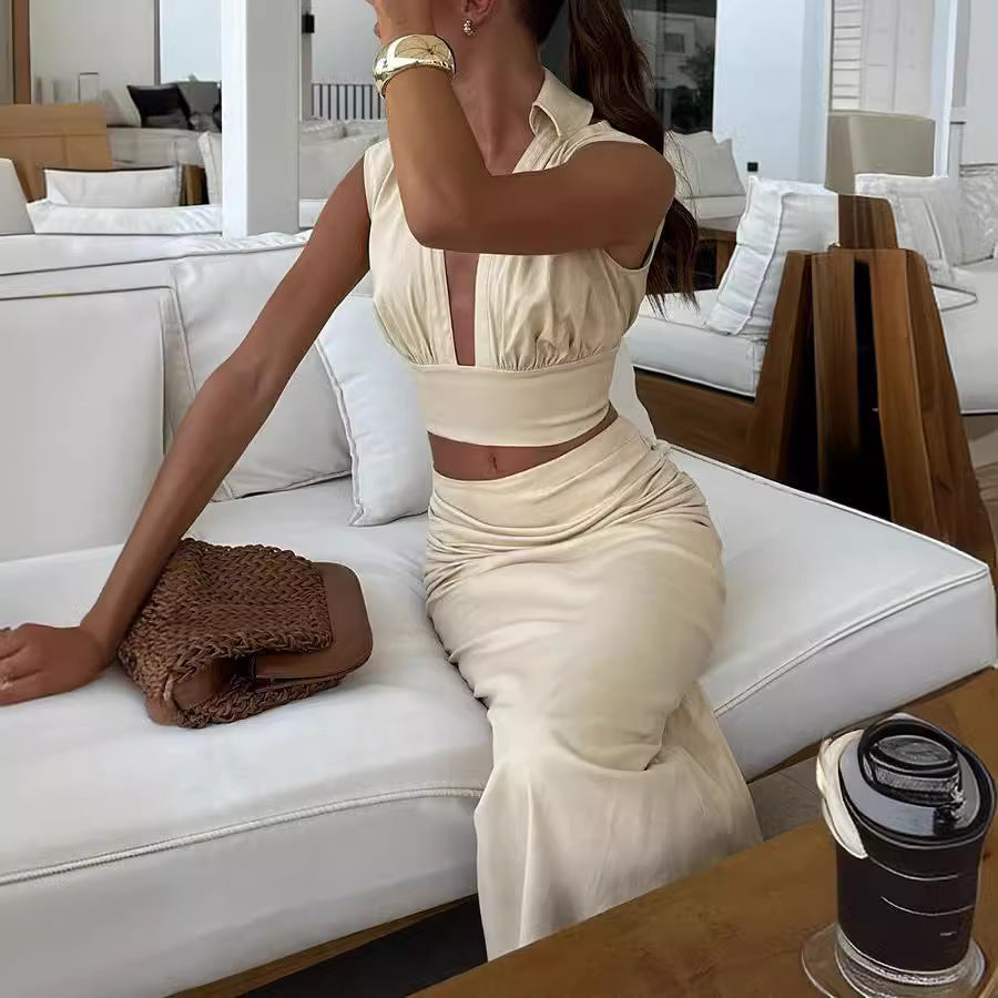 Spring Summer Sleeveless Skirt Two Piece Casual Holiday Party Skirt Set for Women