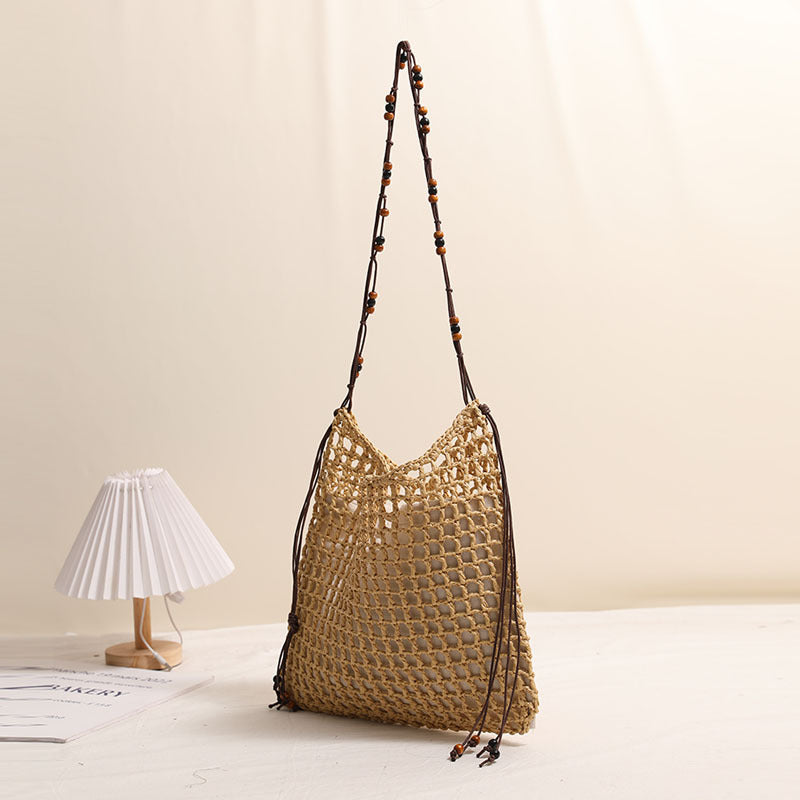 Summer Straw Woven Bag With Lace Up Pattern Suitable For Women Beach Vacation Beach Bag