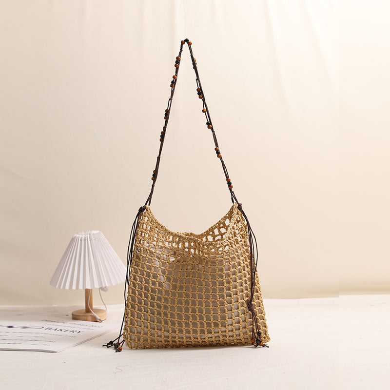 Summer Straw Woven Bag With Lace Up Pattern Suitable For Women Beach Vacation Beach Bag
