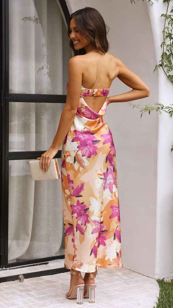 Women's Square Neck Corset Maxi Dress - Floral Printed High Waist A-Line Long Dress