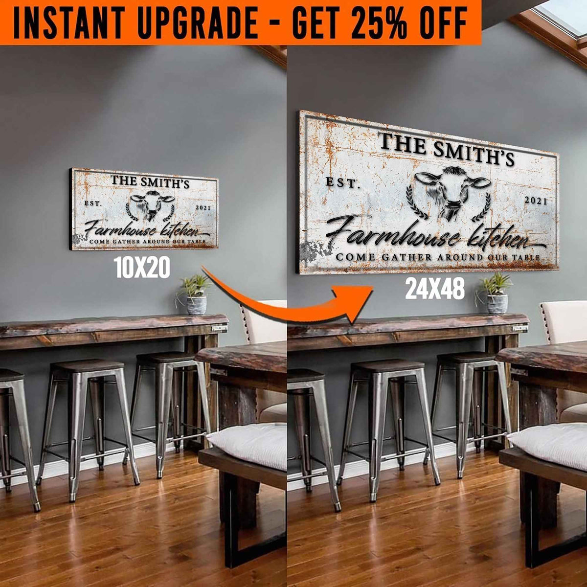 Upgrade Your 20x10 Inches 'Farmhouse Kitchen' (Style 1) Canvas To 24x48 Inches