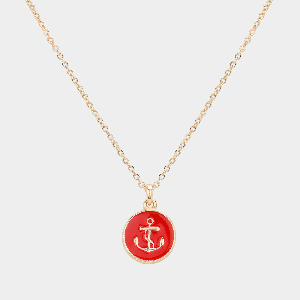 Enamel Anchor Disc Pendant Necklace