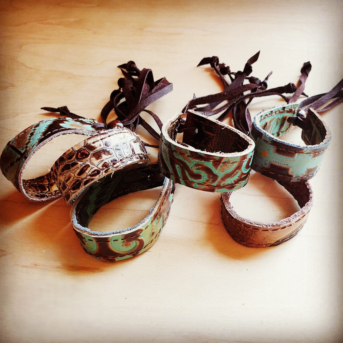 **Narrow Leather Cuff in Cowboy Turquoise w/ adjustable leather 001f