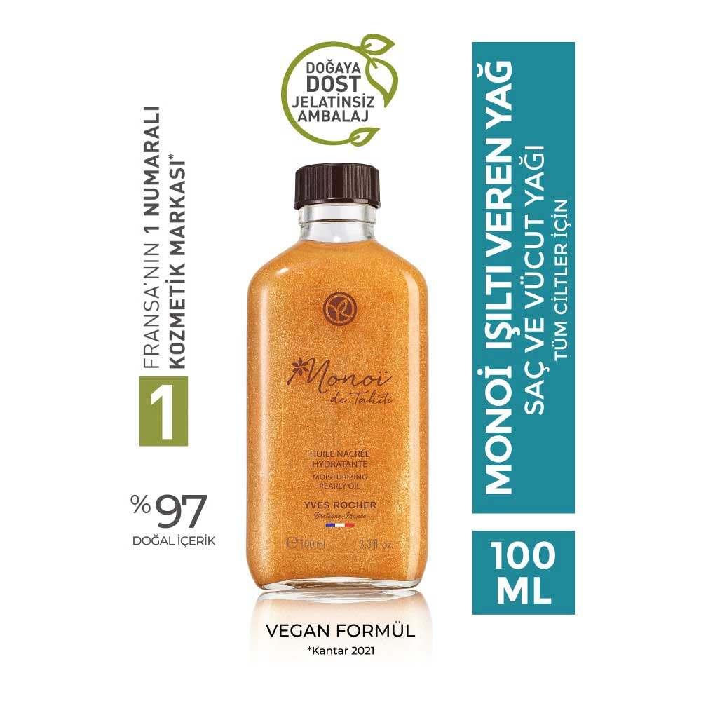 Yves Rocher Monoi Illuminating Hair and Body Oil - Natural Hair and Body Oil with Tahiti Monoi Extract