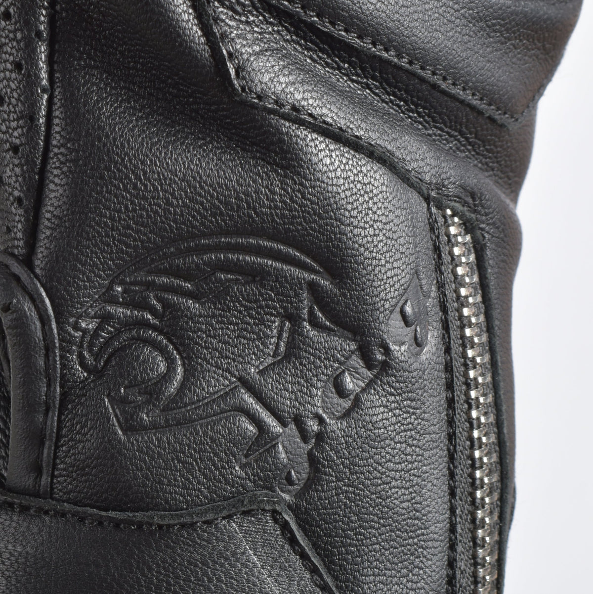 Olympus Knuckle-Protected Leather Motorcycle Gloves with Zipper Closure
