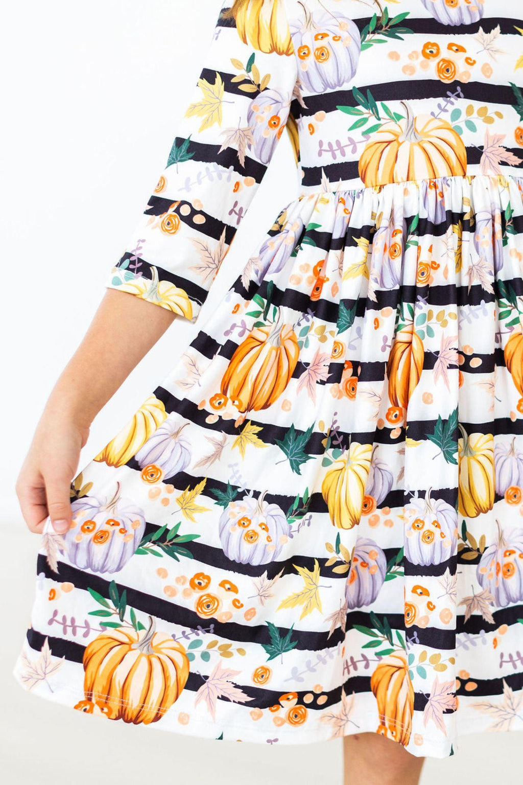 Pumpkins & Peonies 3/4 Sleeve Pocket Twirl Dress