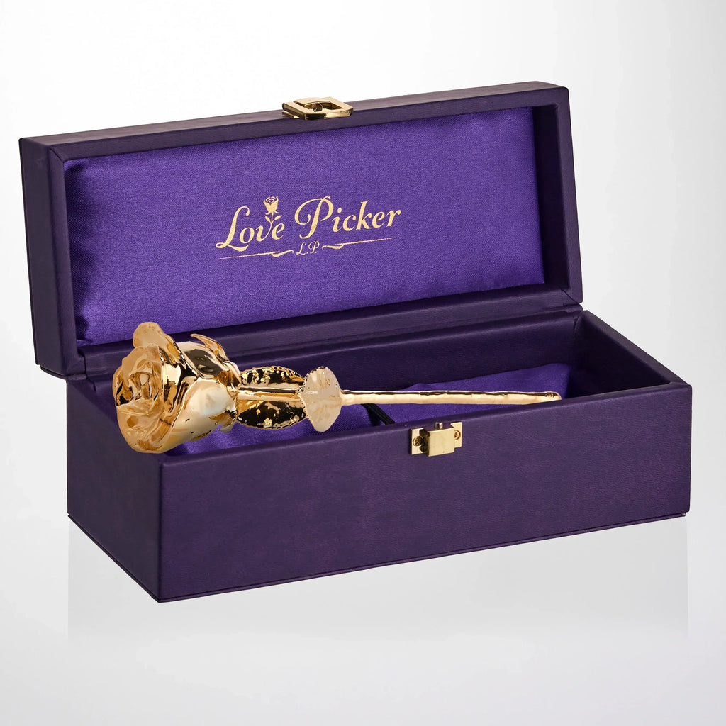 7" Electroplated 24K Gold Real Rose in vegan Leather Gift Box (Multiple Colors)