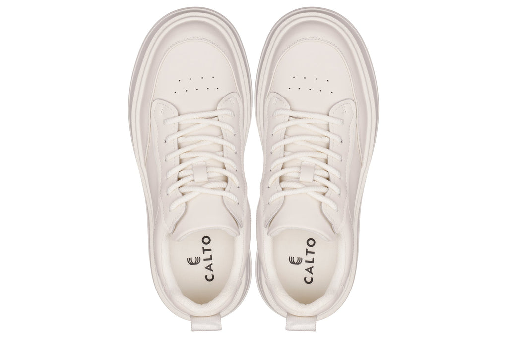 CALTO - Q431 - 2.6 Inches Taller Lightweight (Cream/White Sole) - Chunky Sole Sneakers