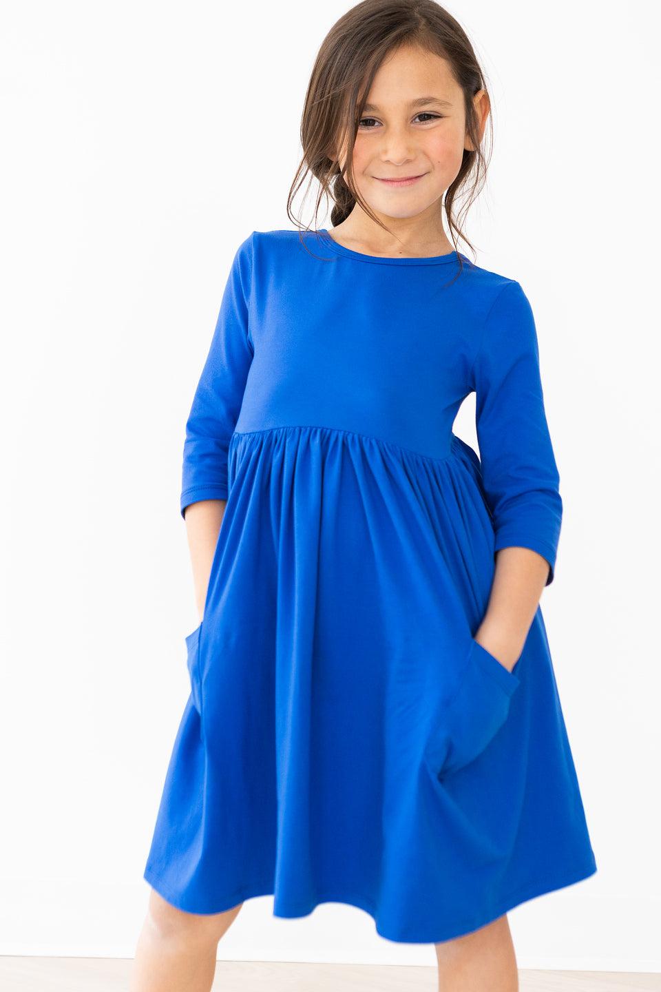 Royal Blue 3/4 Sleeve Pocket Twirl Dress