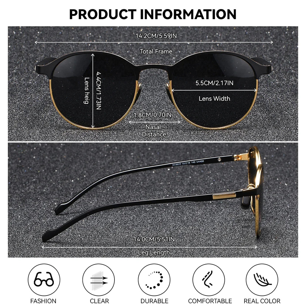 BARCUR Retro Polarized Fashionable Women’s Sunglasses – Elegant Black Circular Metal Frame UV400 Protection Stylish Travel Eyewear with Personalized Gift Packaging for Summer Days Girls and Women