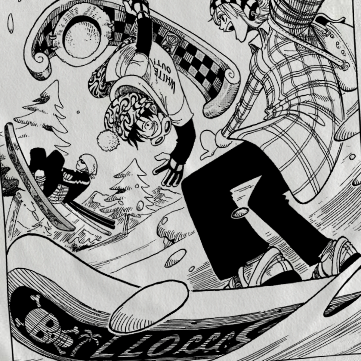 Straw Hat Ski Day' Genuine Manga Art White T-Shirt