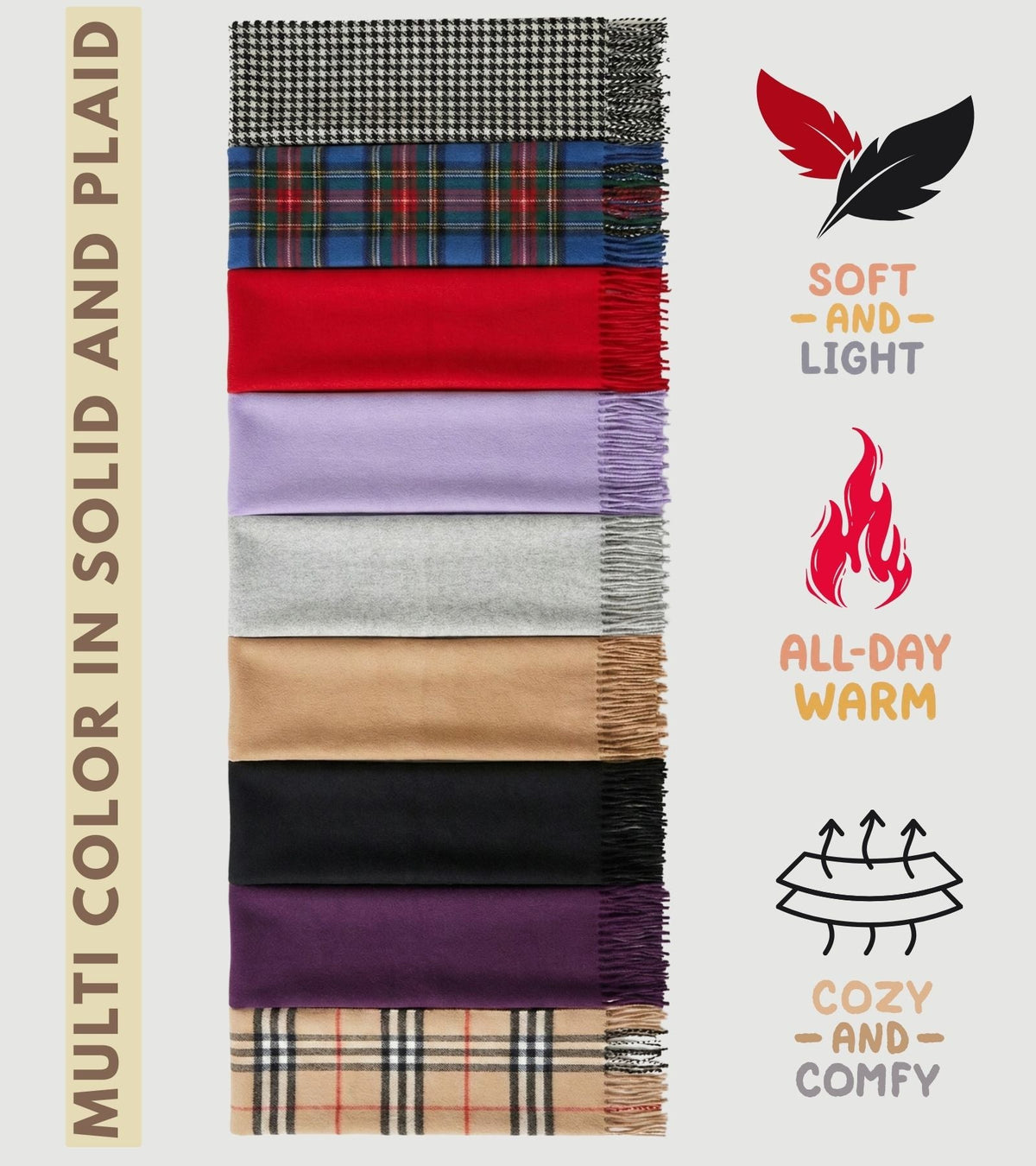 Sakkas Booker Unisex Cashmere-Feel Solid Winter Scarf with Fringe