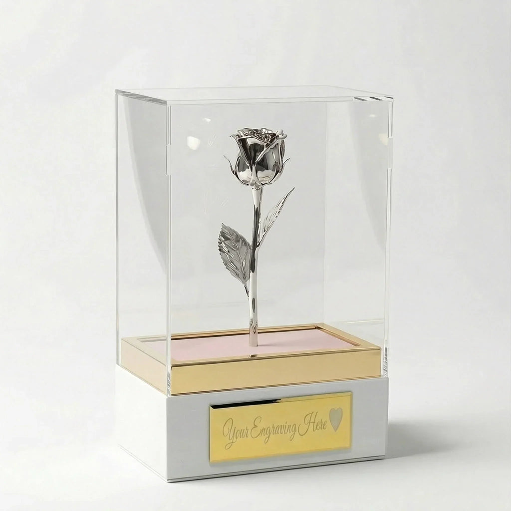Acrylic Display 7" Rose with Personalized Engraving