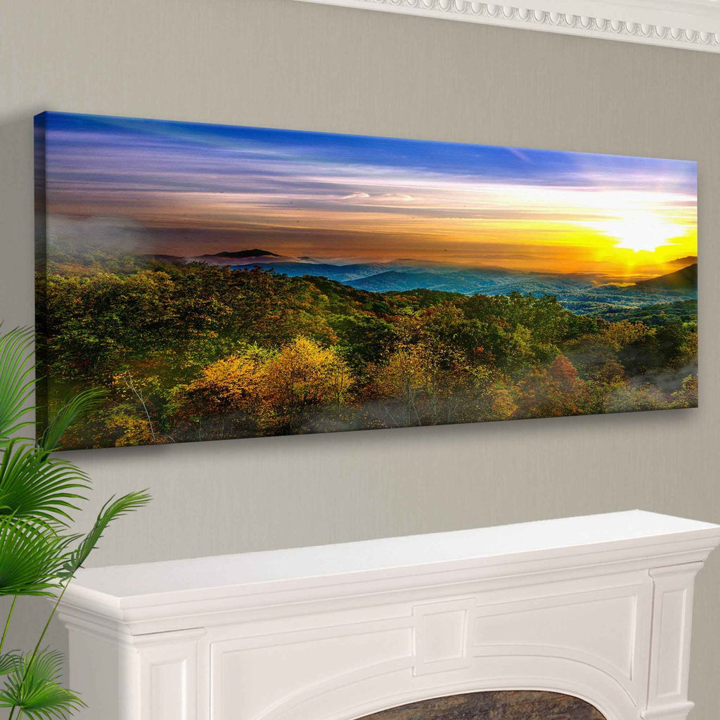 Foggy Mountain At Sunrise Canvas Wall Art