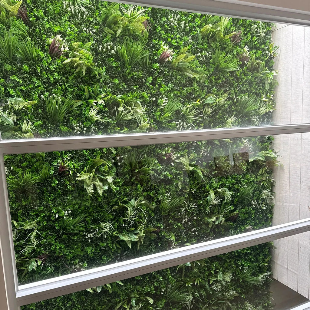 Tropical Vista Artificial Vertical Garden Green Wall Panel 40×40in 11 SQ FT – UV Resistant – Commercial Grade