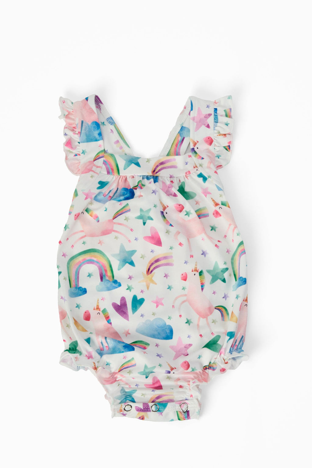 SALE Unicorn Kisses Ruffle Cross Back Romper