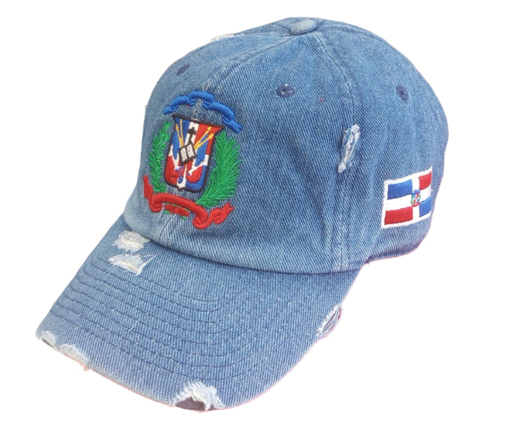 Dominican Republic Embroidered Vintage Dad Hat – Distressed Adjustable Cotton Baseball Cap with Dominican Shield Flag