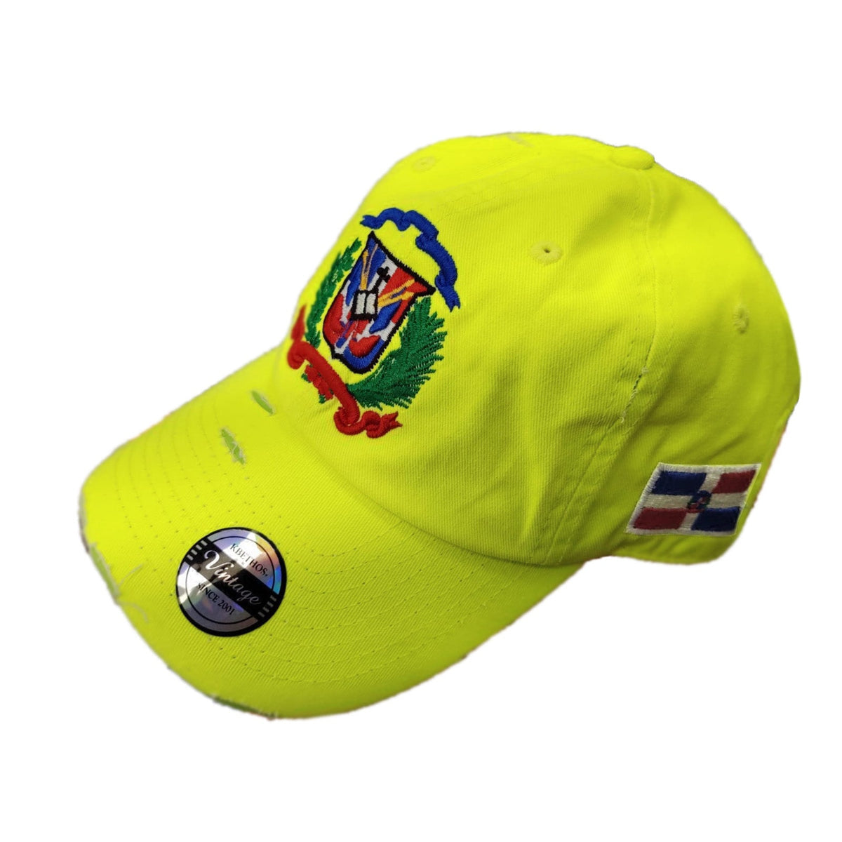 Dominican Republic Embroidered Vintage Dad Hat – Distressed Adjustable Cotton Baseball Cap with Dominican Shield Flag