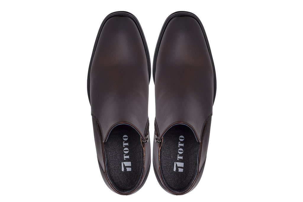 TOTO - W0371 - 2.6 Inches Taller (Rich Espresso Brown) - Soft Supple Genuine Leather Mid-Top Ankle Zipper Boot