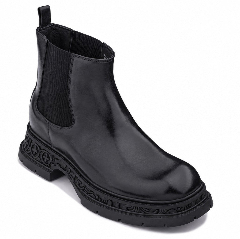 TOTO - W0662 - 3.2 Inches Taller (Black) - Chunky Sole Chelsea High Top Ankle Boot