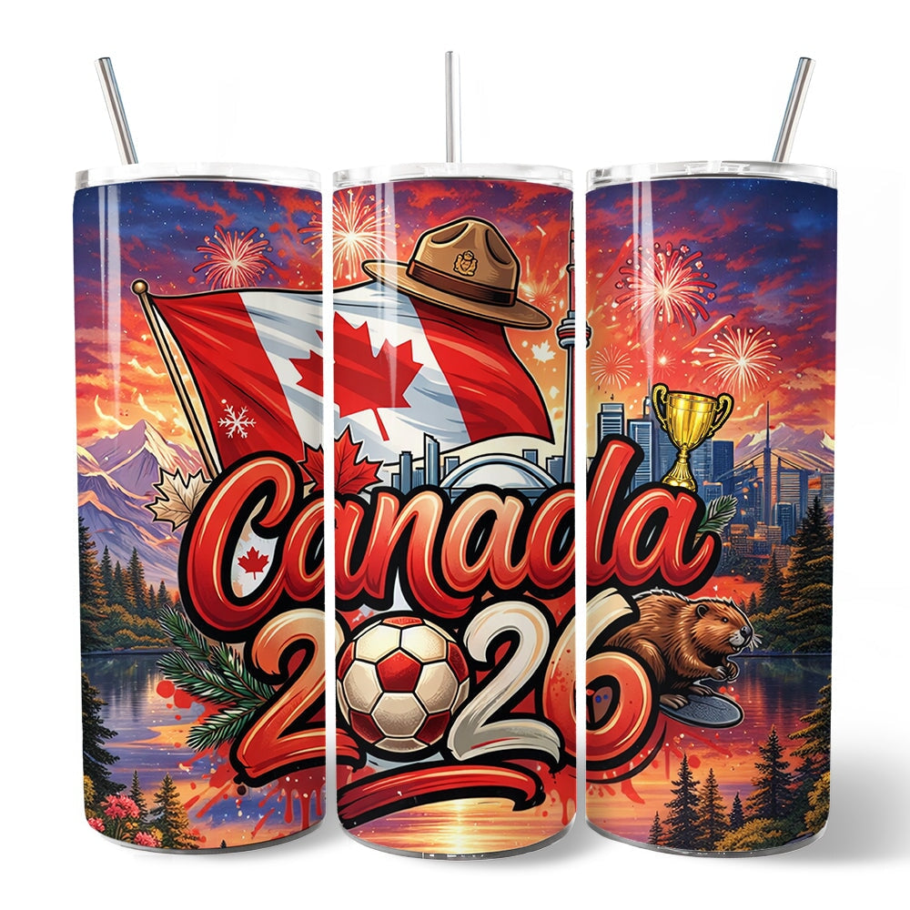 Canada 2026 Soccer Cup Global Championship 20oz Tumbler With Lid and Stainless Steel Straw, Fans Football Gift Cup