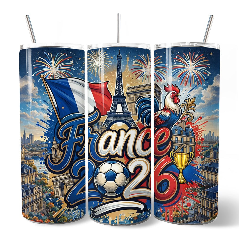 France 2026 Soccer Cup Global Championship 20oz Tumbler With Lid and Stainless Steel Straw, Fans Football Gift Cup