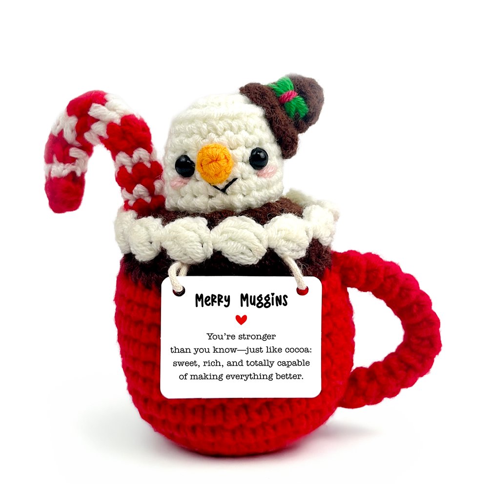 Positivity Hot Cocoa Marshmallow Crochet Support Doll, Christmas Encouragement Gift for Children and Adults