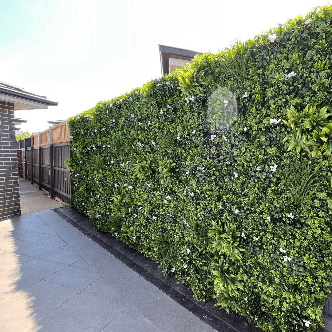 White Oasis Artificial Vertical Garden Green Wall Panel 40×40in 11 SQ FT – UV Resistant – Commercial Grade