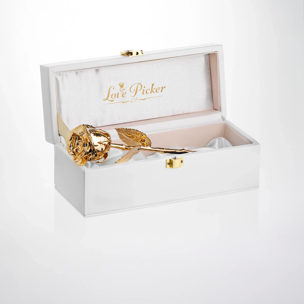 7" Electroplated 24K Gold Real Rose in vegan Leather Gift Box (Multiple Colors)