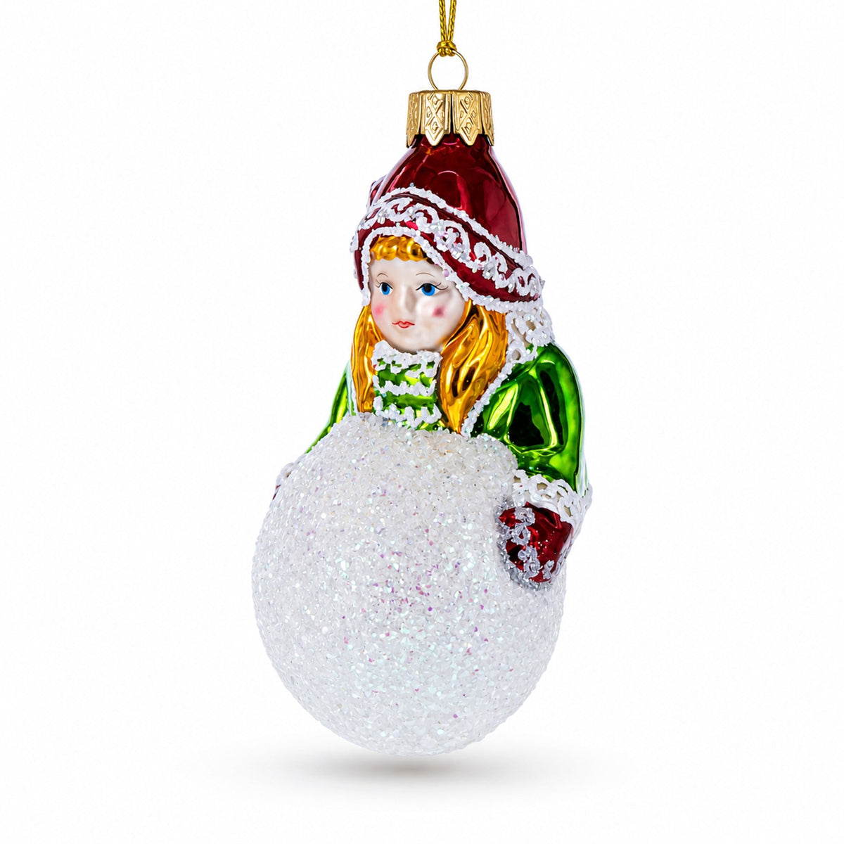 Girl Making a Snowball Glass Christmas Ornament