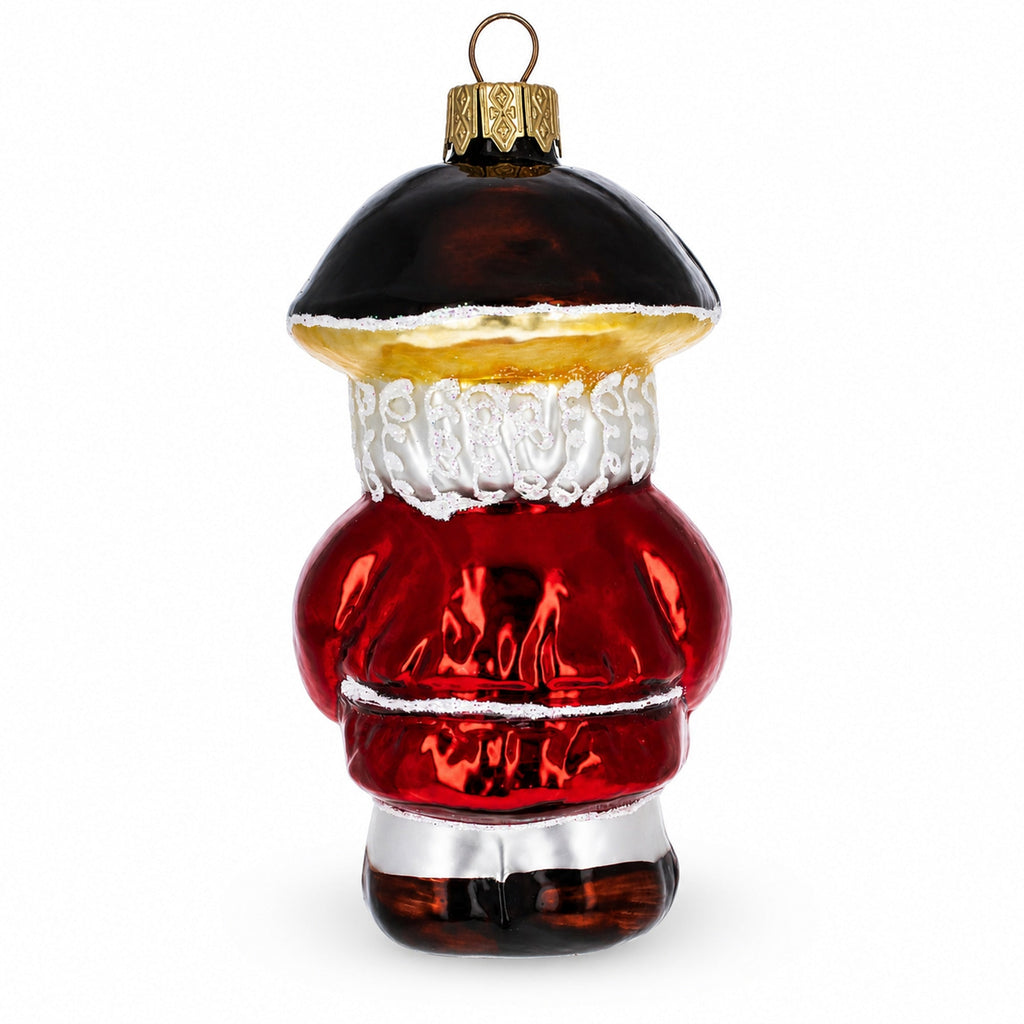 Santa in the Mushroom Hat Glass Christmas Ornament